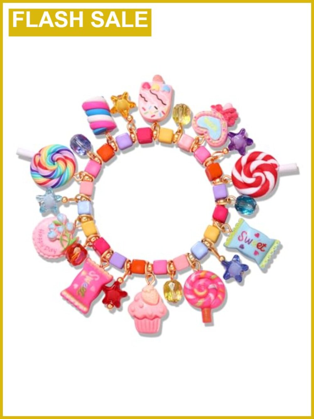 Candy Beaded Stretch Bracelet Acrylic Charms Kawaii Friendship Party Jewelry